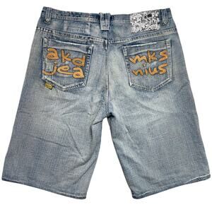 Vintage Akademiks Jean Shorts Mens 40 Denim Logo Patch Baggy Y2K Hip Hop Jorts